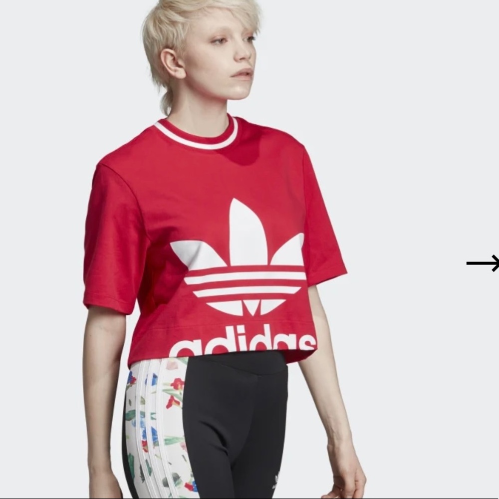 adidas Red Cropped Trefoil Logo Tee